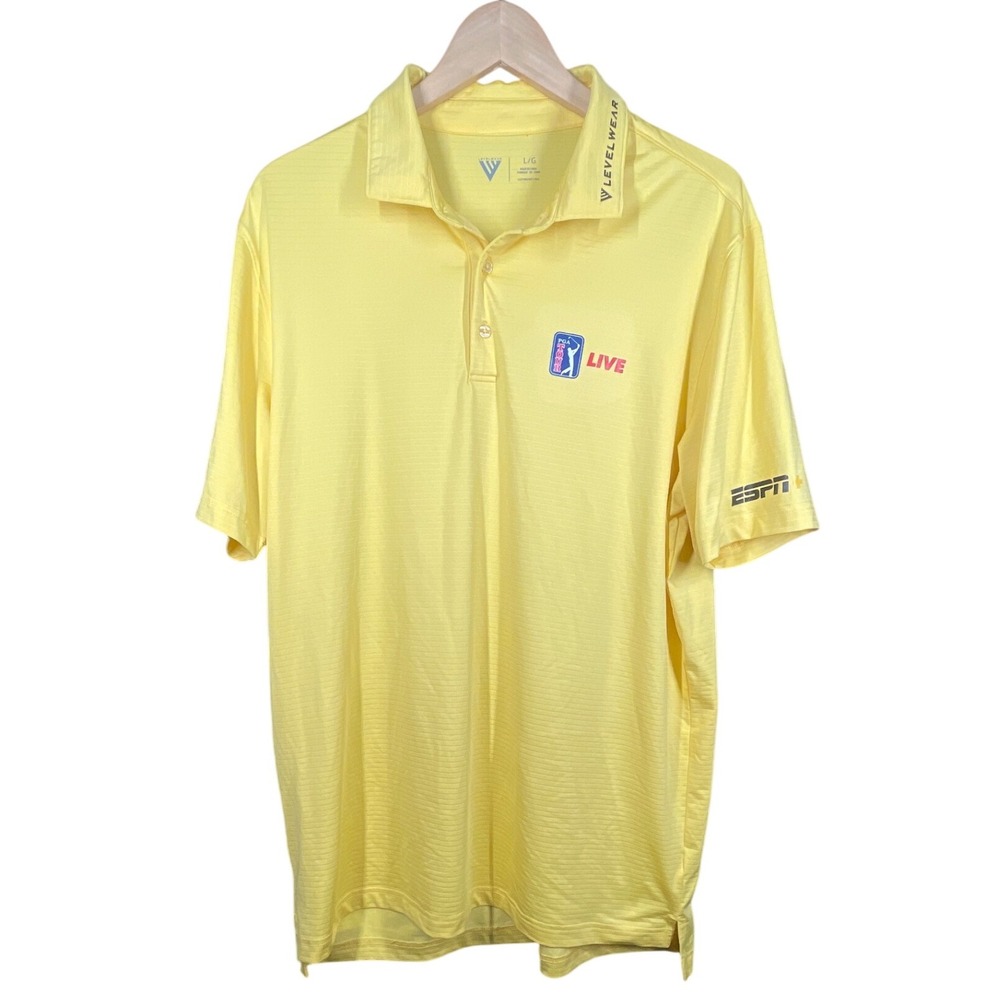 Levelwear Mens L G Golf Polo Shirt Yellow PGA Tour Live ESPN Short Sleeve